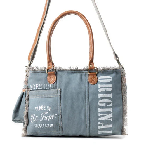 Myra Bag Coastal Steel Blue Upcycled Canvas Crossbody Tote Bag S-12112