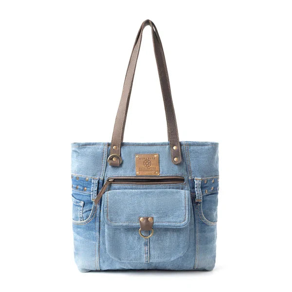 Myra Bag Denim Blue Ashley Adventure Upcycled Canvas Large Tote Bag S-10908