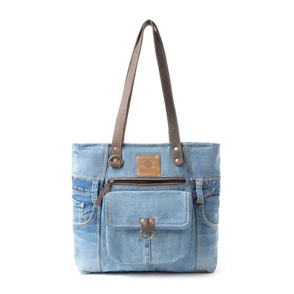 Myra Bag Denim Blue Ashley Adventure Upcycled Canvas Large Tote Bag S-10908