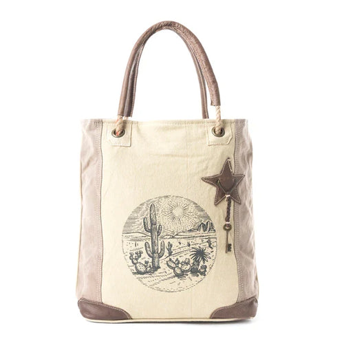 Myra Bag Sepia Tan Aster Desert Print Canvas Tote Bag S-4792
