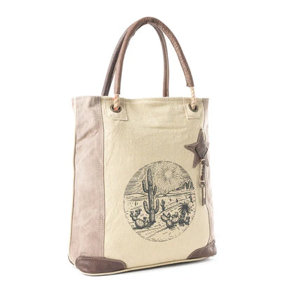 Myra Bag Sepia Tan Aster Desert Print Canvas Tote Bag S-4792