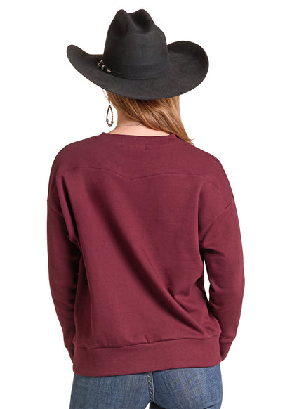Panhandle Slim Women's Wine Bootstitch Embossed Long Sleeve Pullover LW32T07937