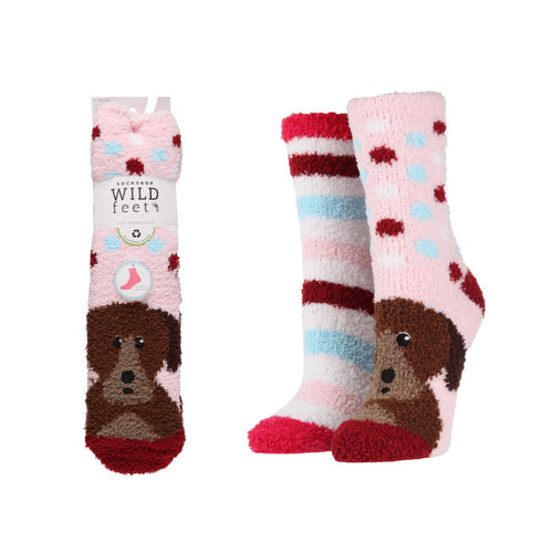 Platinum Ladies 2 Prs Hanging Fluffy Socks: Dog