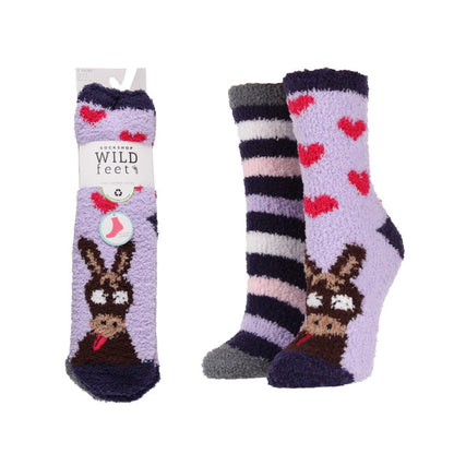Platinum Ladies 2 Prs Hanging Fluffy Socks: Donkey