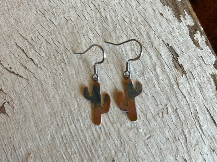 Positive Shine Jewelry Cactus Dangle Fire-Painted Copper Earrings