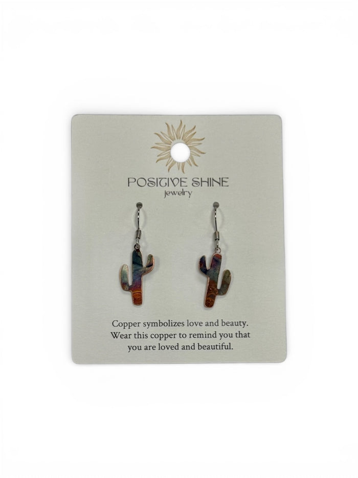 Positive Shine Jewelry Cactus Dangle Fire-Painted Copper Earrings