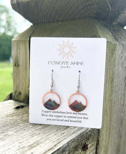 Positive Shine Jewelry Circle Mountain Fire-Painted Copper Earrings
