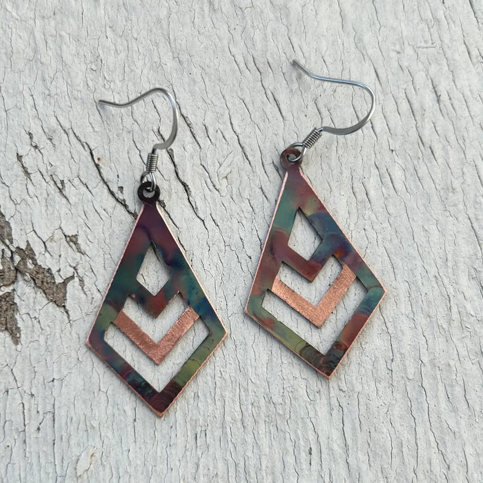 Positive Shine Jewelry Diamond Chevron Fire-Painted Copper Earrings