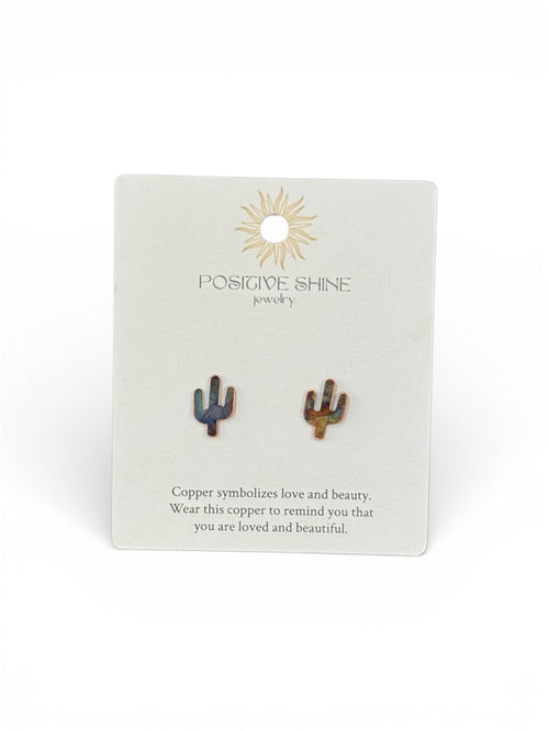 Positive Shine Jewelry Mini Cactus Fire-Painted Copper Stud Earrings