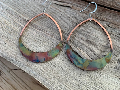 Positive Shine Jewelry Rounded Teardrop Fire-Painted Copper Earrings