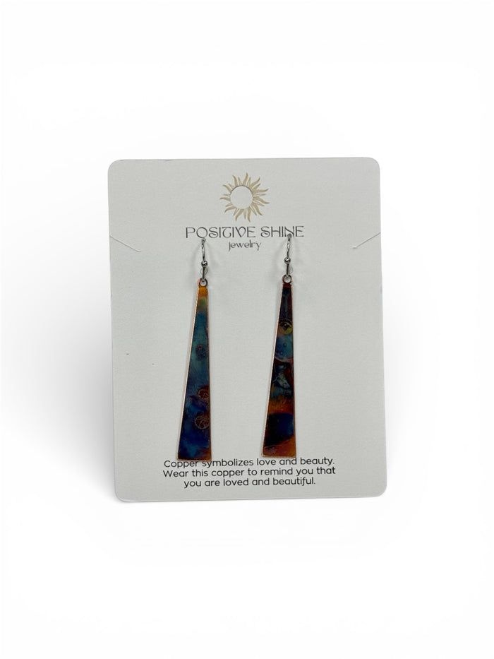 Positive Shine Jewelry Triangle Stick Fire-Painted Copper Earrings