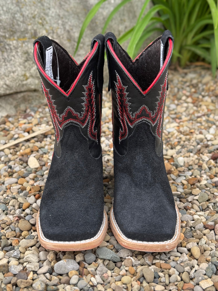 R. Watson Children/Youth Black Roughout Square Toe Western Cowboy Boots RWK100Y RWK100C