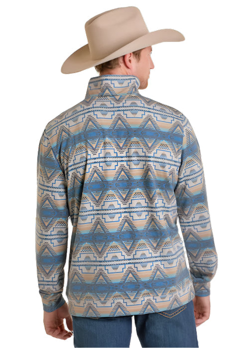 Rock and Roll Cowboy Men's Tan & Blue Aztec Stripe Pullover BM91T07312