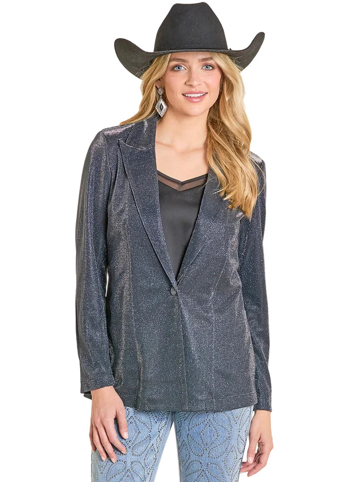 Rock and Roll Cowgirl Women's Black & Blue Iridescent Blazer BW96T07787BLK