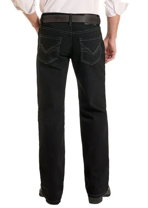 Rock & Roll Cowboy Men's Black Denim Relaxed Fit Double Barrel Straight Leg Jeans BM0SD02484