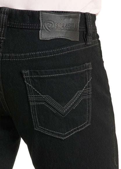 Rock & Roll Cowboy Men's Black Denim Relaxed Fit Double Barrel Straight Leg Jeans BM0SD02484