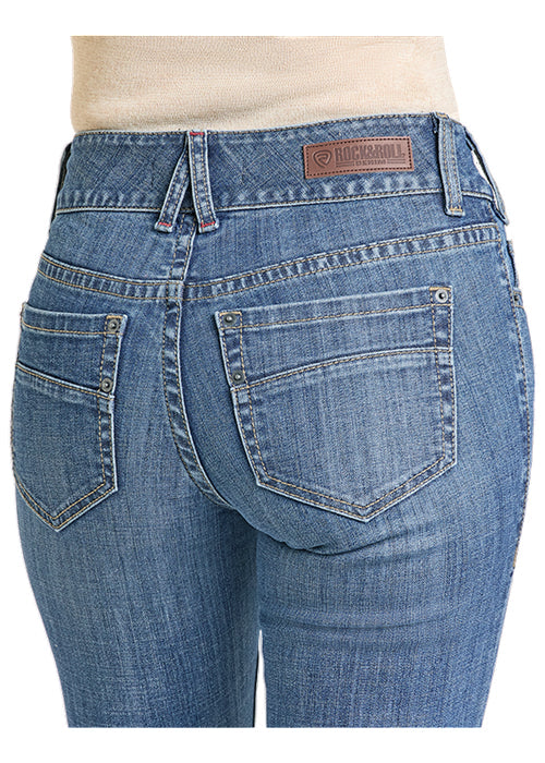 Rock & Roll Cowgirl Women's Flawless Fit Medium Wash Double Button Trouser Jeans BW5MD0789