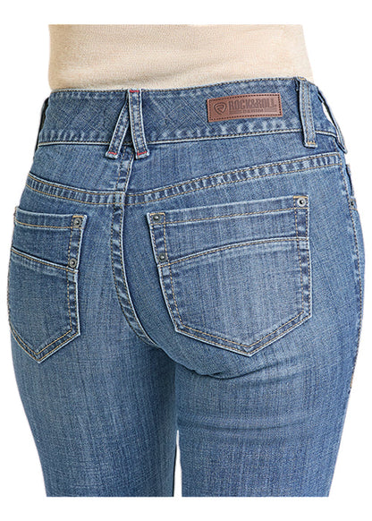 Rock & Roll Cowgirl Women's Flawless Fit Medium Wash Double Button Trouser Jeans BW5MD0789