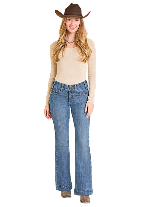 Rock & Roll Cowgirl Women's Flawless Fit Medium Wash Double Button Trouser Jeans BW5MD0789
