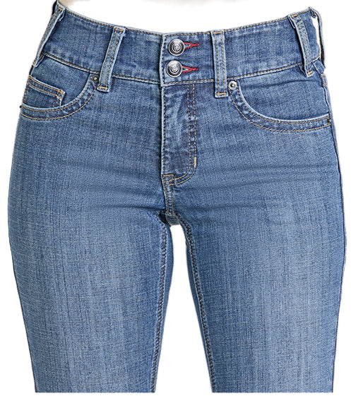 Rock & Roll Cowgirl Women's Flawless Fit Medium Wash Double Button Trouser Jeans BW5MD0789