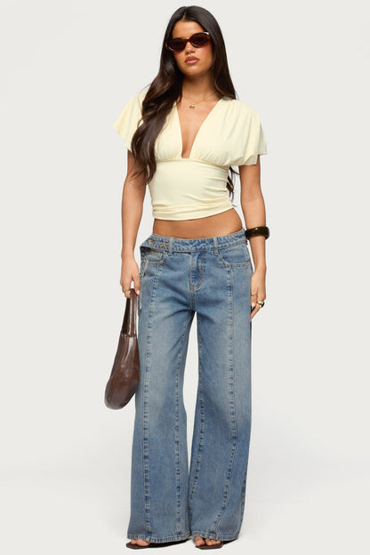 Flutter Plunging V Neck Top