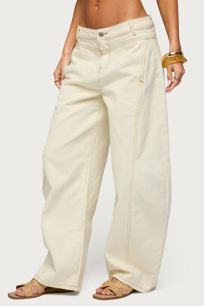 Gili Contrast Stitch Low Rise Barrel Jeans