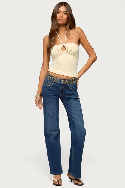 Rope Strap Keyhole Halter Top