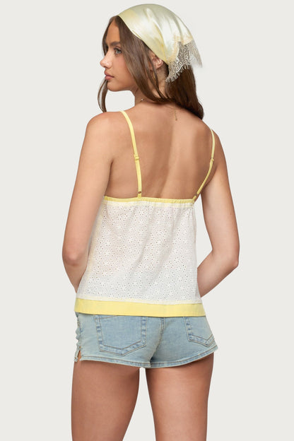 Mavie Contrast Eyelet Babydoll Tank Top