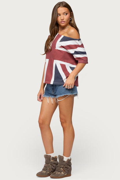 Union Jack Off Shoulder T Shirt