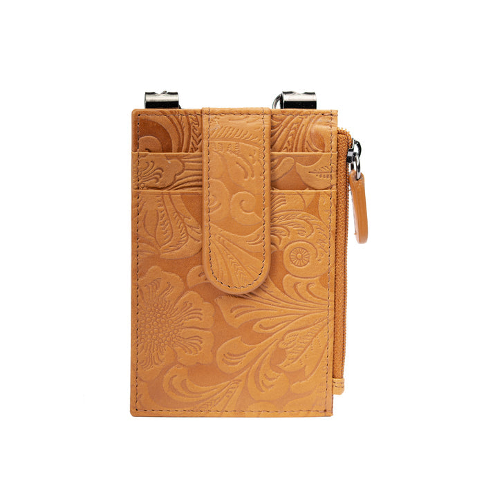 Sidekick V2 Antique Saddle Tooled Genuine Leather Security Wallet 1060-ANT