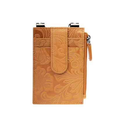 Sidekick V2 Antique Saddle Tooled Genuine Leather Security Wallet 1060-ANT