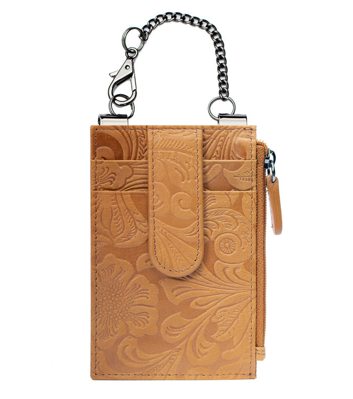 Sidekick V2 Antique Saddle Tooled Genuine Leather Security Wallet 1060-ANT