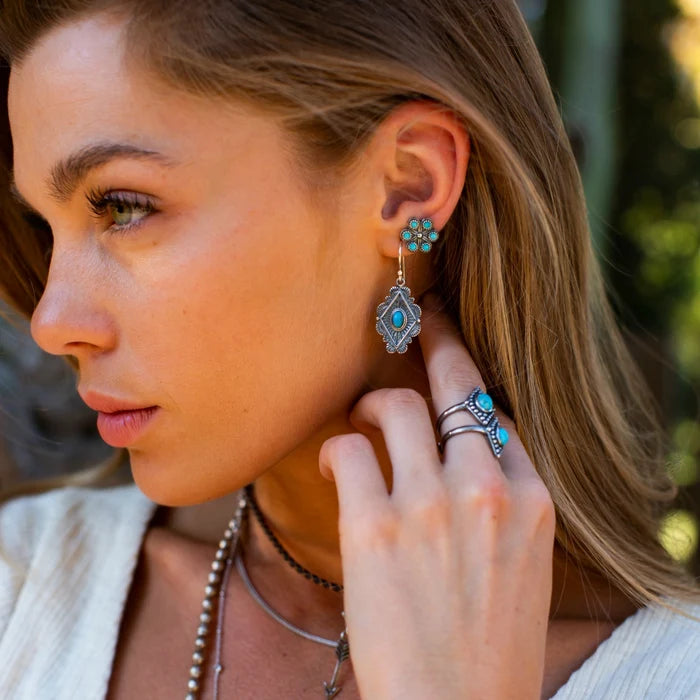 Sowell Jewelry Iris Flower Turquoise Sterling Silver Stud Earrings E1703