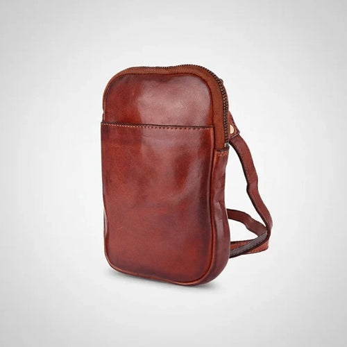 Spaghetti Western Ventello Cognac Brown Genuine Leather Multi-Zip Sling Crossbody Bag SWC208CG