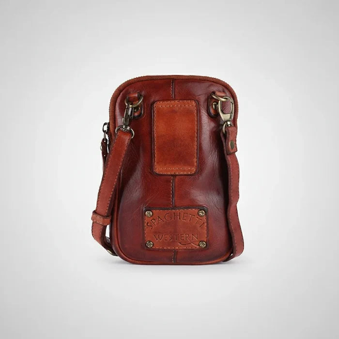 Spaghetti Western Ventello Cognac Brown Genuine Leather Multi-Zip Sling Crossbody Bag SWC208CG