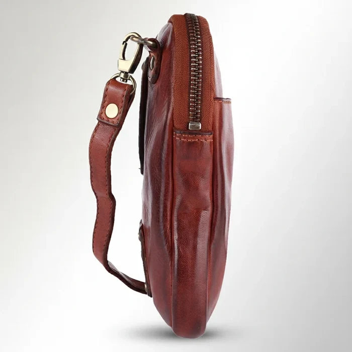 Spaghetti Western Ventello Cognac Brown Genuine Leather Multi-Zip Sling Crossbody Bag SWC208CG