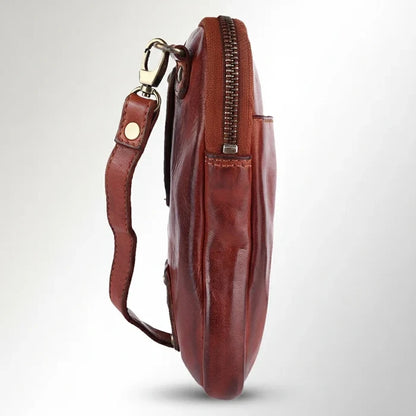 Spaghetti Western Ventello Cognac Brown Genuine Leather Multi-Zip Sling Crossbody Bag SWC208CG