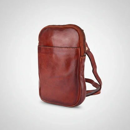 Spaghetti Western Ventello Cognac Brown Genuine Leather Multi-Zip Sling Crossbody Bag SWC208CG