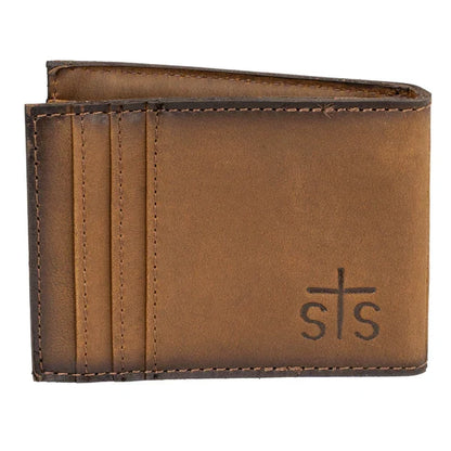 STS Ranchwear Foreman II Brown Genuine Leather Money Clip Bi-Fold Card Wallet STS61989