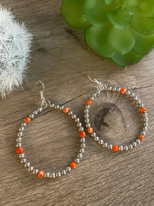 The Bijoux FAB Silver-Plated Pearls & 'A Bit of Orange' Hoop Hook Earrings EAR-HOO-048-ORA