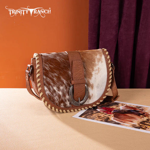 Trinity Ranch Brown Hair-On Cowhide Saddle Crossbody Bag TR204-8360