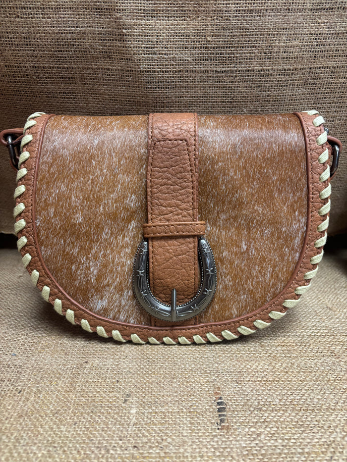 Trinity Ranch Brown Hair-On Cowhide Saddle Crossbody Bag TR204-8360
