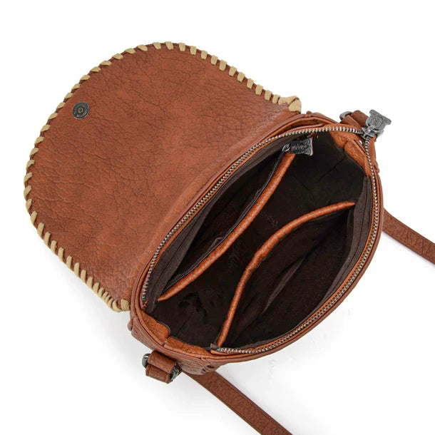 Trinity Ranch Brown Hair-On Cowhide Saddle Crossbody Bag TR204-8360