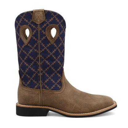 Twisted X Children/Youth Top Hand Bomber Brown & Navy Blue Square Toe Western Boot YTH0031