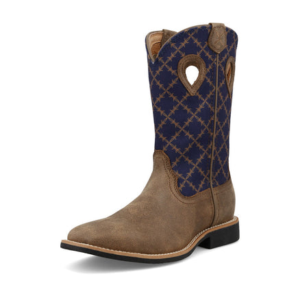 Twisted X Children/Youth Top Hand Bomber Brown & Navy Blue Square Toe Western Boot YTH0031