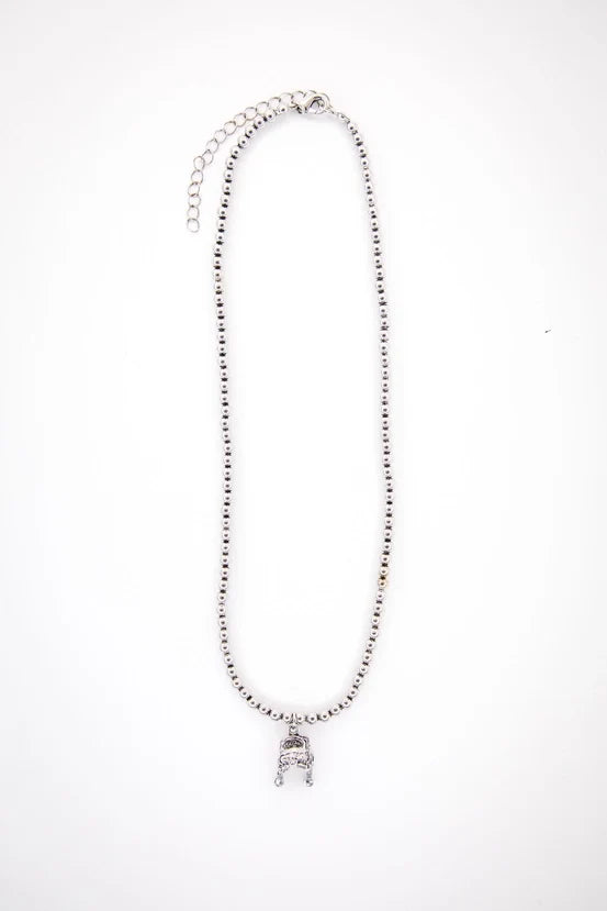 West & Co 16" 18K White Gold Plated Beaded Saddle Charm Necklace WC-N04WG