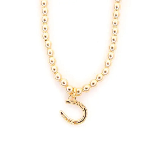 West & Co 18" 18K Yellow Gold Plated Beaded Horseshoe Charm Necklace WC-N1521G
