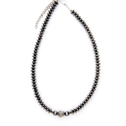 West & Co 18" Burnished Silver Beaded Disc & Melon Bead Accent Necklace N1516