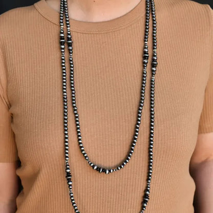 West & Co 66" Navajo Inspired Faux Silver Graduated Beaded Double Strand Necklace N1301