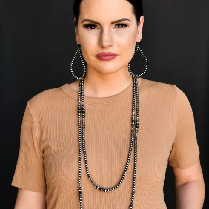 West & Co 66" Navajo Inspired Faux Silver Graduated Beaded Double Strand Necklace N1301